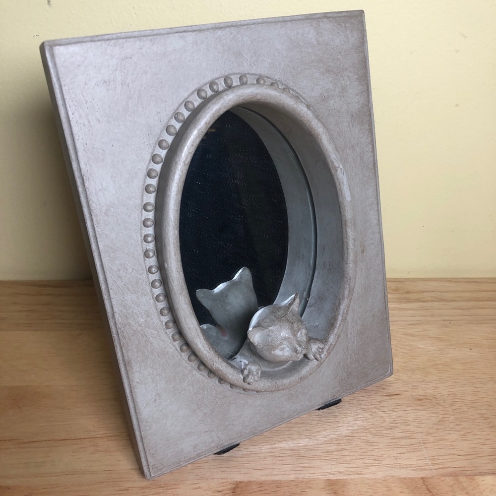 3D Cat Mirror Frame 8x6 Sculptural Eclectic Textured Whimsical Decor Minimalist